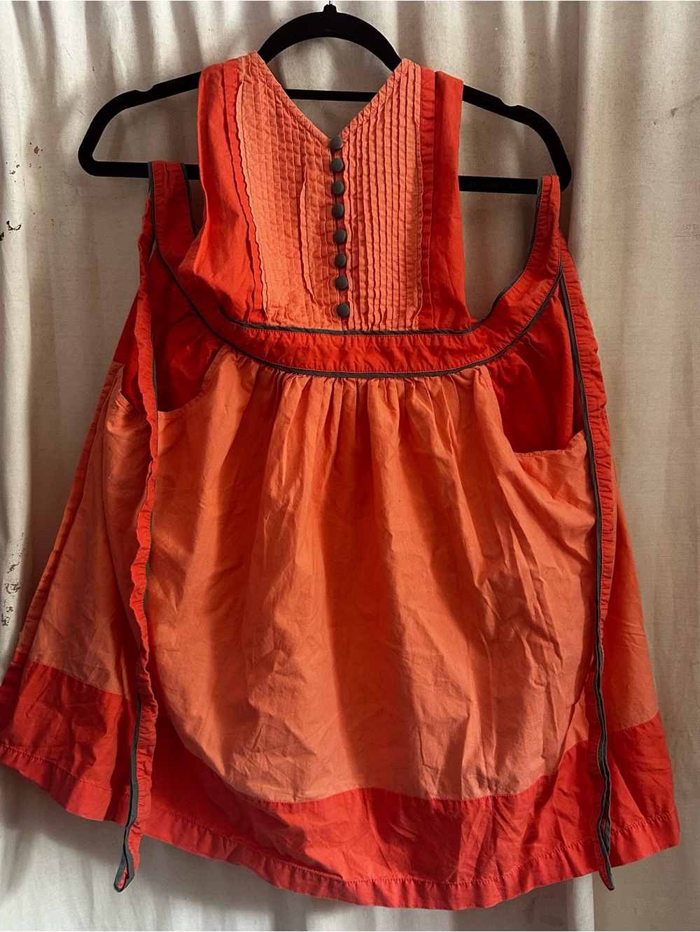 Anthropologie Vintage Two-Tone Orange Pleated Halter Apron Pockets Cotton